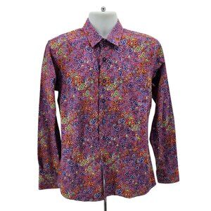 New Barabas Mens Medium Button Shirt Scarlet Paisley Multicolor Retro Party
